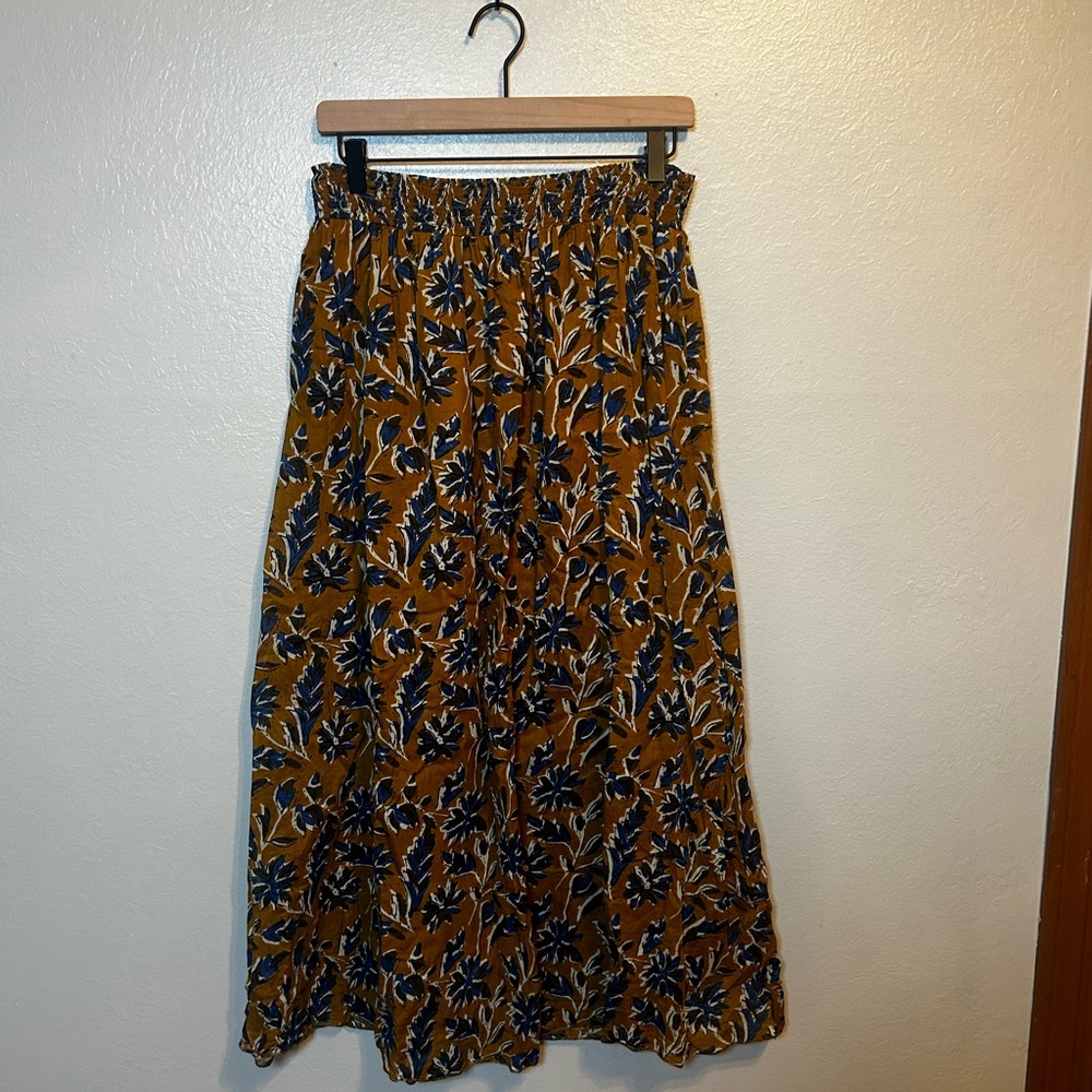 NATURAL LIFE Floral Midi Skirt - Mustard and Navy